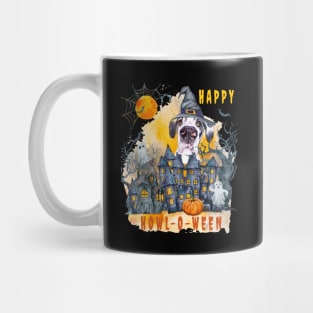 Great Dane Happy Howl-o-ween Ghost Houses Funny Watercolor Mug